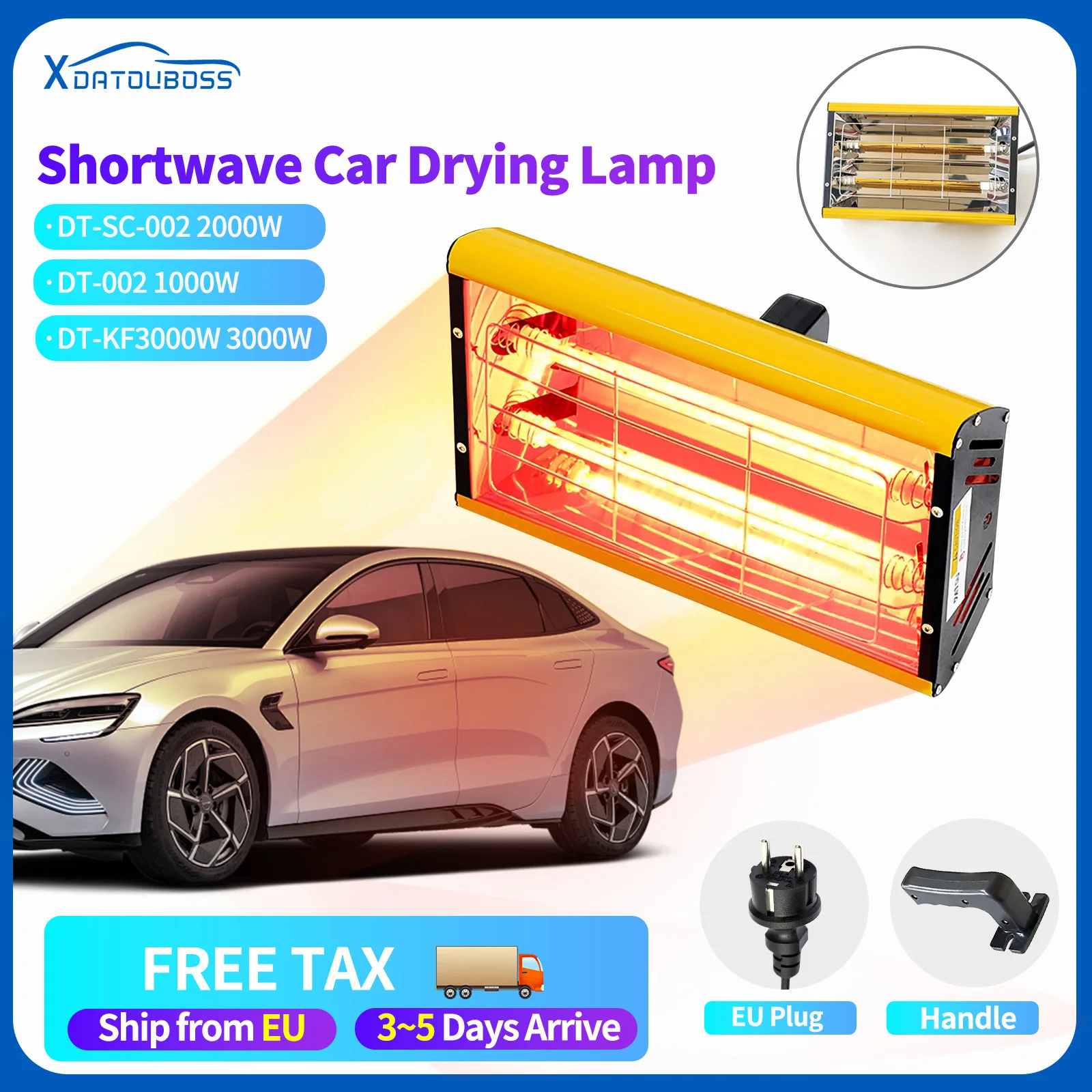 DATOUBOSS 1000W 2000W Shortwave Infrared Heat Lamp Paint Booth Paint Drying Light for Car Body Repair Drying Lamp 110V 220V