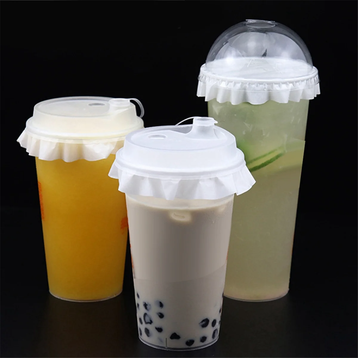 A58E-500 قطعة كوب ختم ورقة فيلم القهوة الشاي مشروب حليب التعبئة والتغليف مانعة للتسرب ورقة فيلم المكشكش شكل دائري زجاجة السدادة