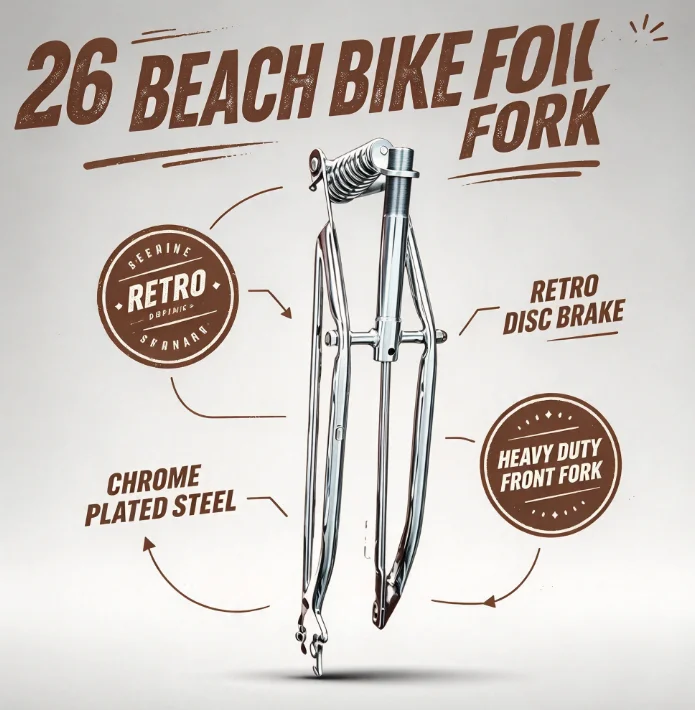 26 Inch Beach Cruiser Bike Retro Disc Brake Plating Front Fork Cycling Replacement Part Vintage Style Bicycle Accessory Upgrade