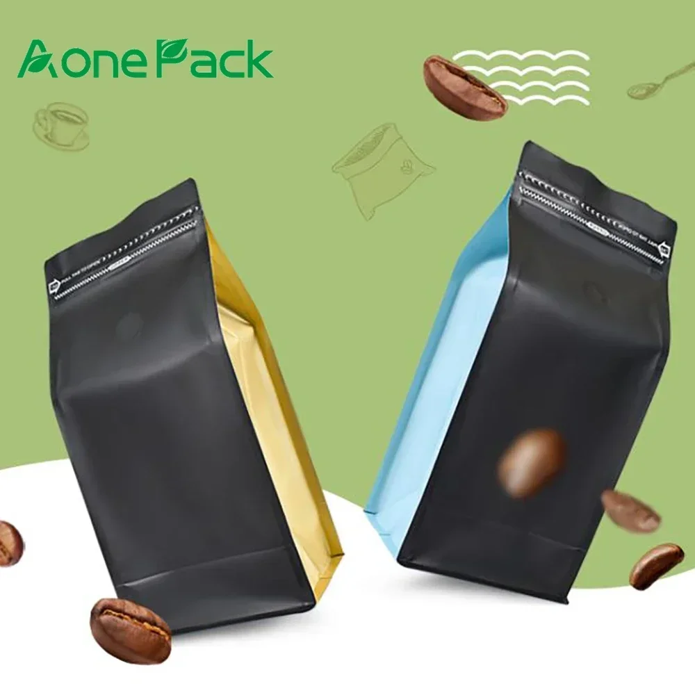 50PCS High Quality Smell Proof Light Aluminium Foil Plastic Colored ZipLock Packing Coffee Bean Tea Nut Packaging Bag With Valve