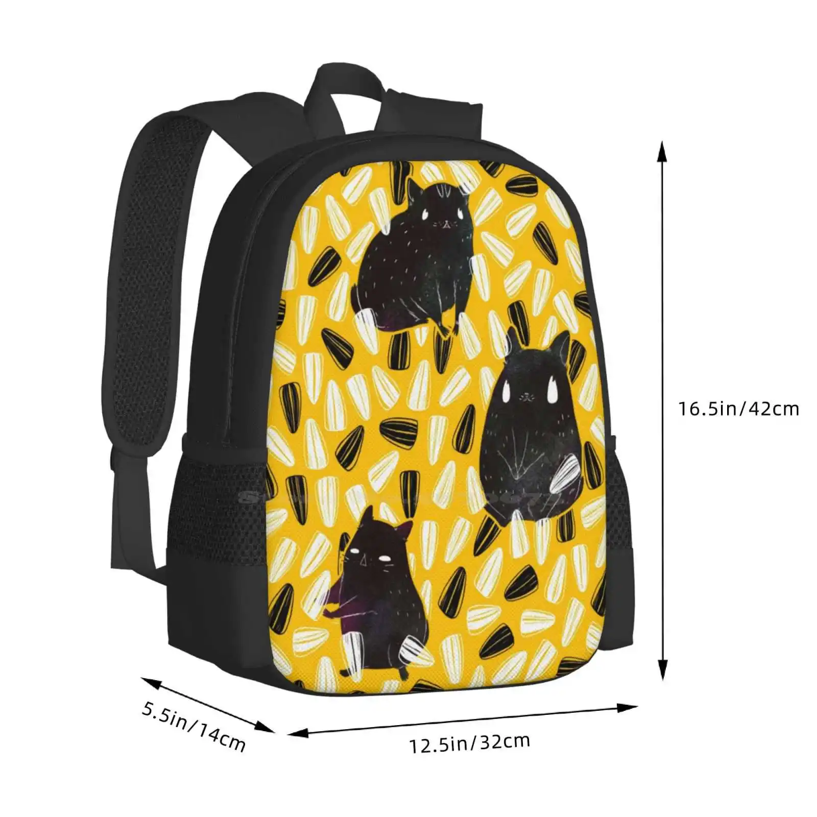 Seedy Hamsters 3D Print Design Backpack Student Bag Hamsters Sunflower Seeds Yellow Black White Watercolor Cute Animals Pets