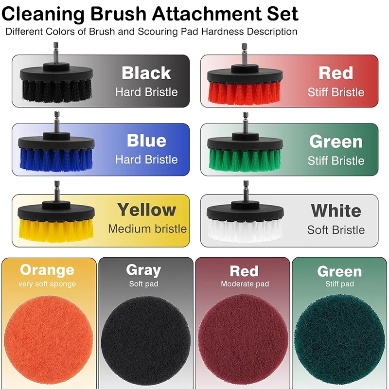 30 Pcs Drill Cleaning Brush Attachments Set with Scouring Pad Sponge Wire Brush and Extend Long Attachment for Car Cleaning