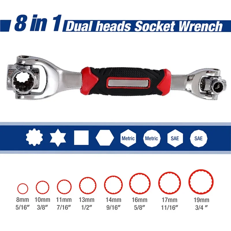 

8 In 1 Socket Wrench Universal Socket Wrench Multifunction 360 Degree 6-Point Bicycle Car Repair Tools