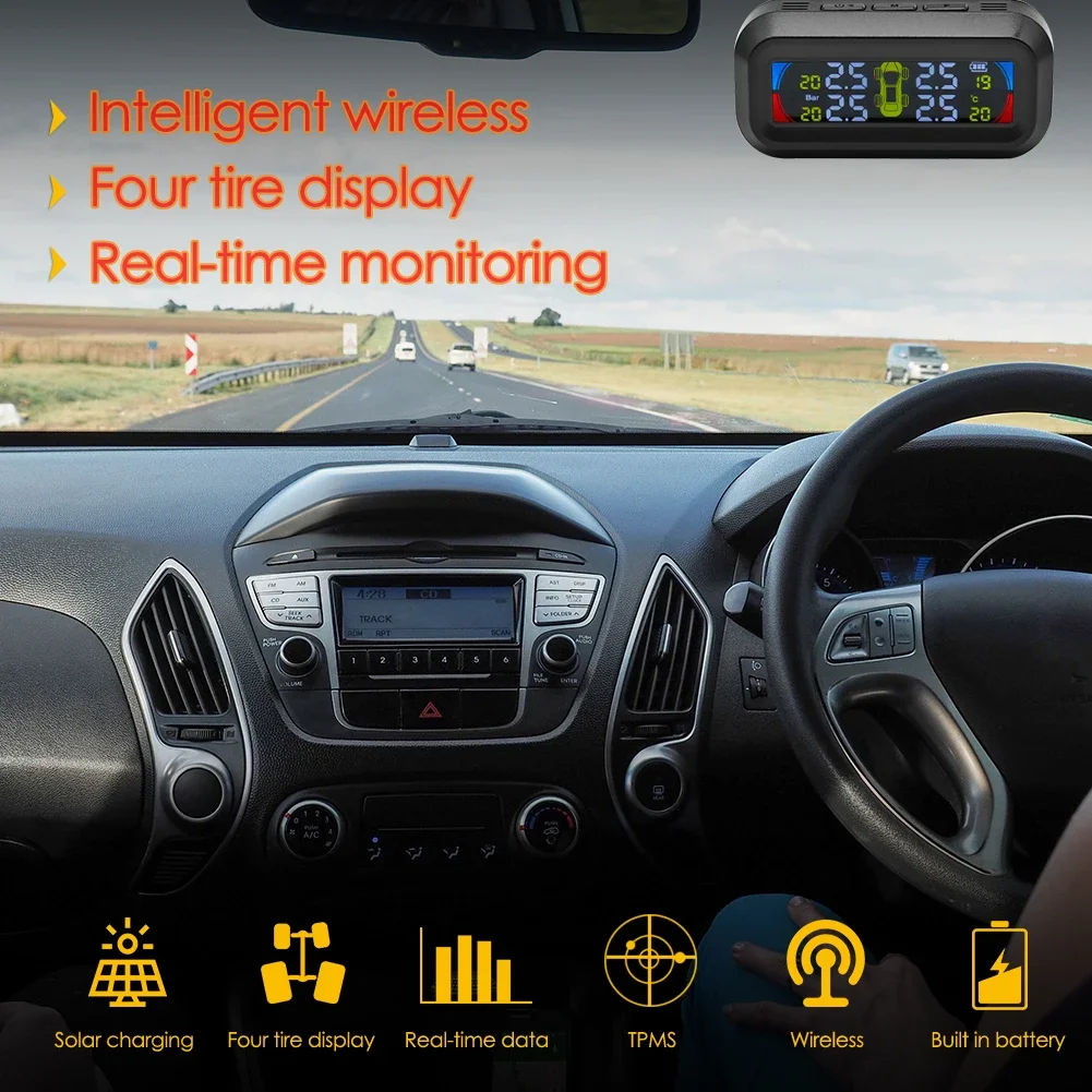 AN-10C TPMS Tyre Pressure Monitoring System Solar LCD Digital Display Car Tire Pressure Monitoring Auto Security Alarm Systems