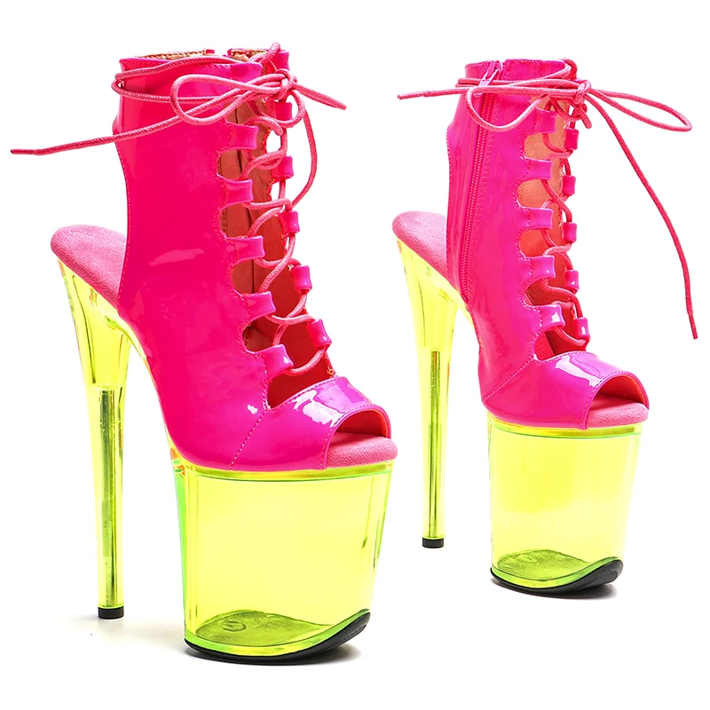 

Leecabe/20 см/8 дюймов, лакированный верх из искусственной кожи, модные трендовые сексуальные прозрачные ботильоны на высоком каблуке и платформе, ботинки для танцев на пилоне