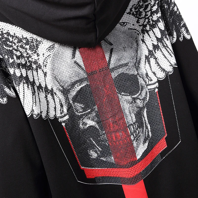 Men new pure cotton sweater skull head wings diamond fashion autumn and winter coat zipper hip-hop hooded slim jacket ins Luxury