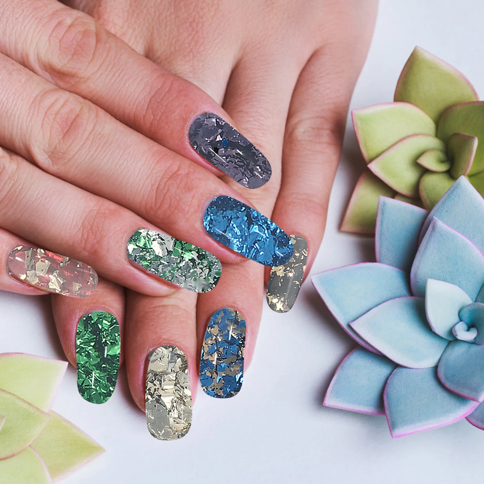 

Nail Art Foil 2 Boxes Sequins Charm Decorative Flakes DIY Pieces Painting Supplies Decors Glitter Nail Art Work At Home Salon