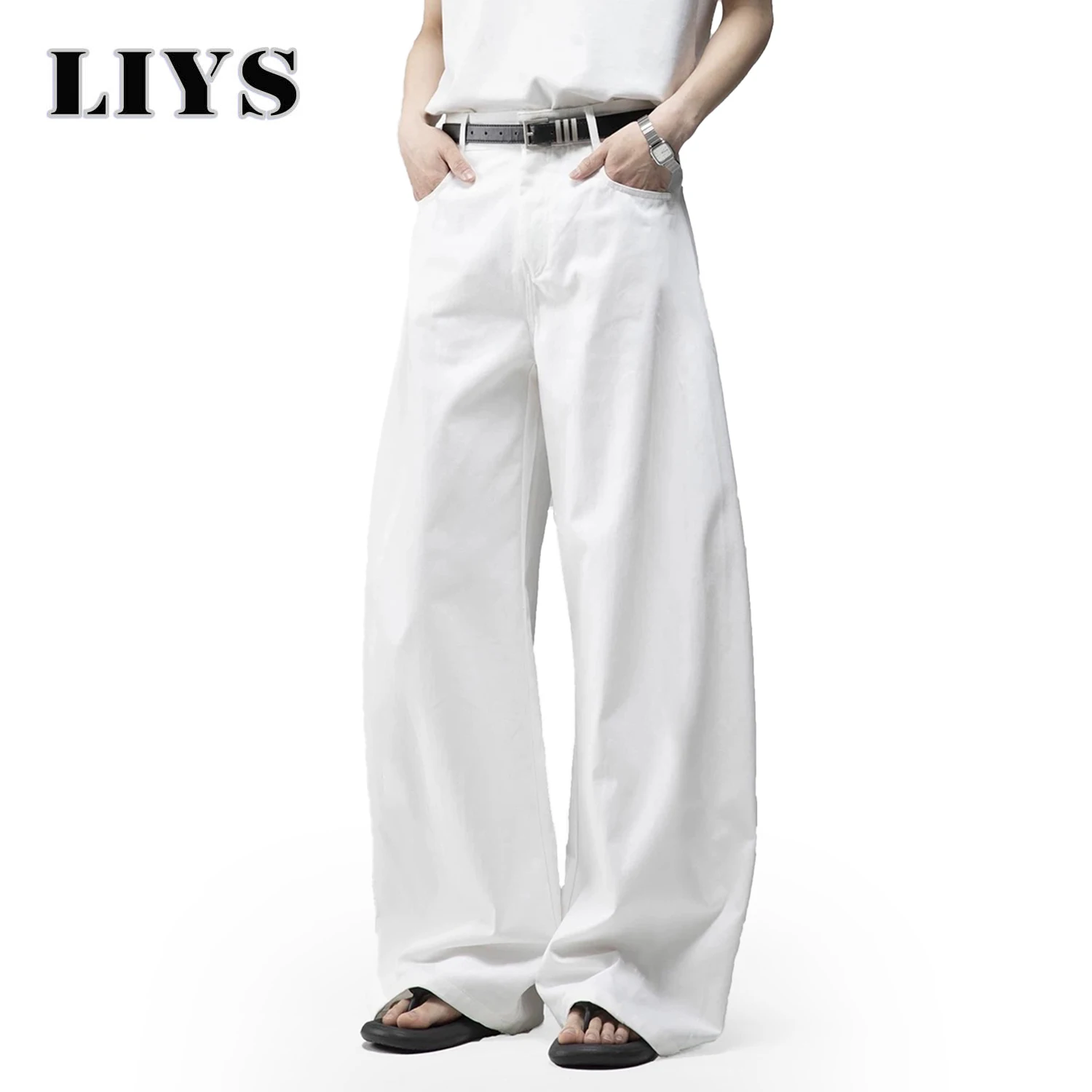 Jeans larghi bianchi da uomo a gamba larga Pantaloni casual in denim quotidiani Pantaloni a palloncino da donna da lavoro solidi Abiti da uomo di High Street