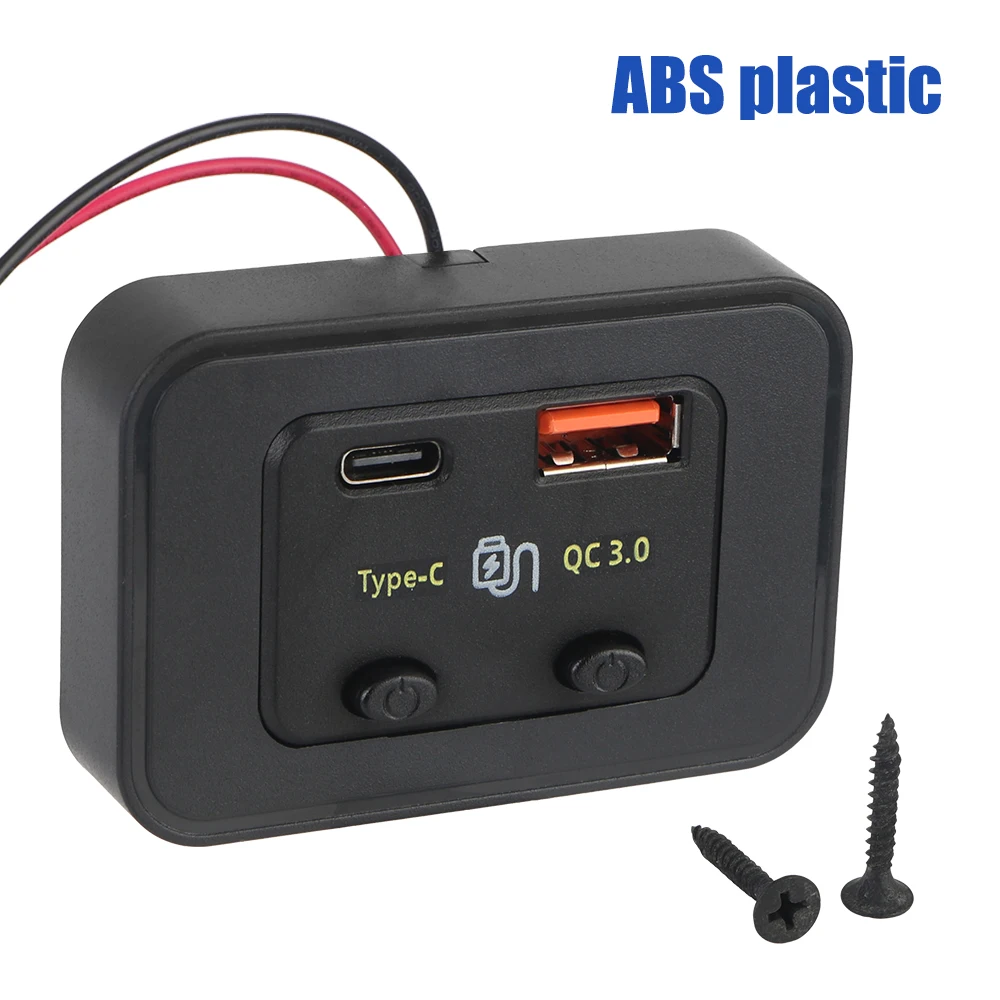 For Car RV RV Home Camper Caravans Auto Adapter Type C + QC3.0 USB A Port Phone Charger 12V/24V Car Fast Charger LED Light