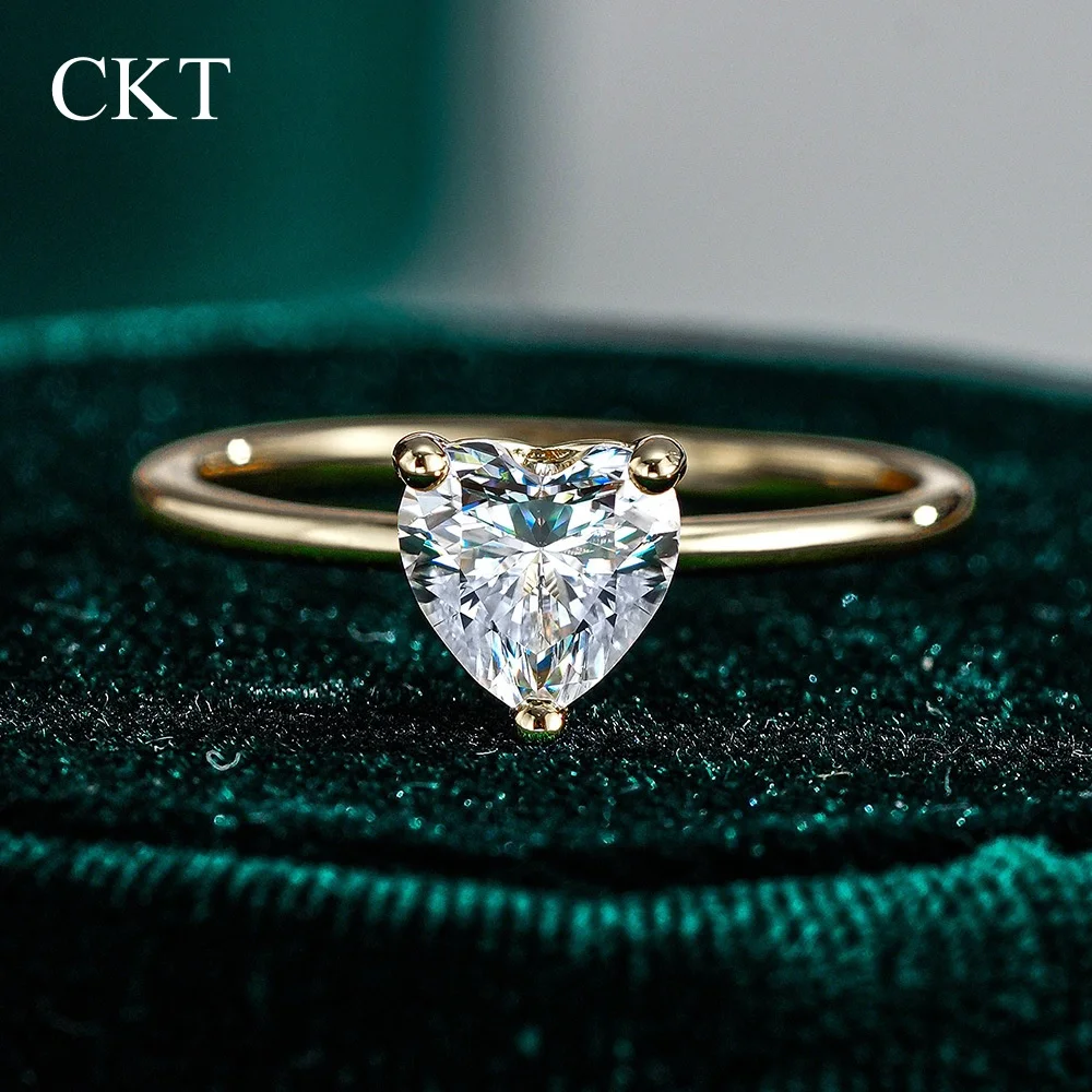 

CKT с сертификатом, оригинальное твердое кольцо из 18-каратного золота с муассанитом в форме сердца 1 карат для женщин, AU 750, роскошные ювелирные изделия