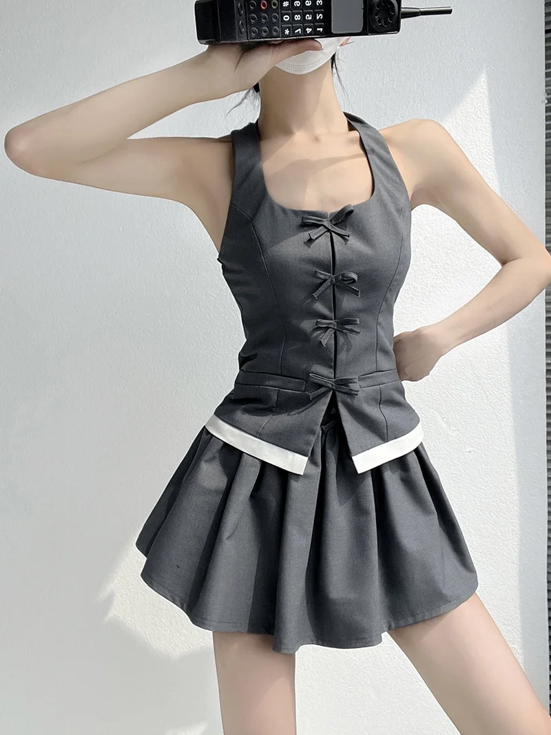 

Sexy Backless Spring Summer Outfit Women's Anti-Aging Trendy Short Skirt Two-Piece Set Hanging Neck Top A-Style Bold Fashion