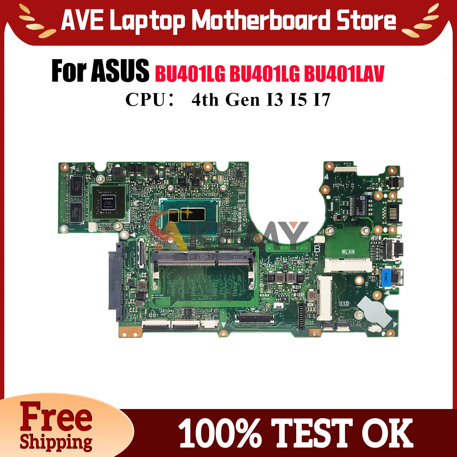 

BU401LG Laptop Motherboard For ASUS ExpertBook BU401L BU401LAV BU401LG Notebook Mainboard With I3 I5 I7 CPU 100% tests OK stk