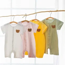 Pelele coreano de muselina para bebé, Mono de manga corta para niñas y niños, ropa de una pieza de oso lindo, monos finos de verano para recién nacidos, 2023