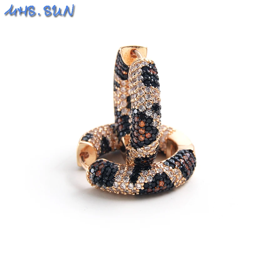 SUNSLL Copper Gold Plated Hoop Earrings, Leopard Snake Python Pattern Inlaid Colorful Zirconia Exaggerated Jewelry For Women