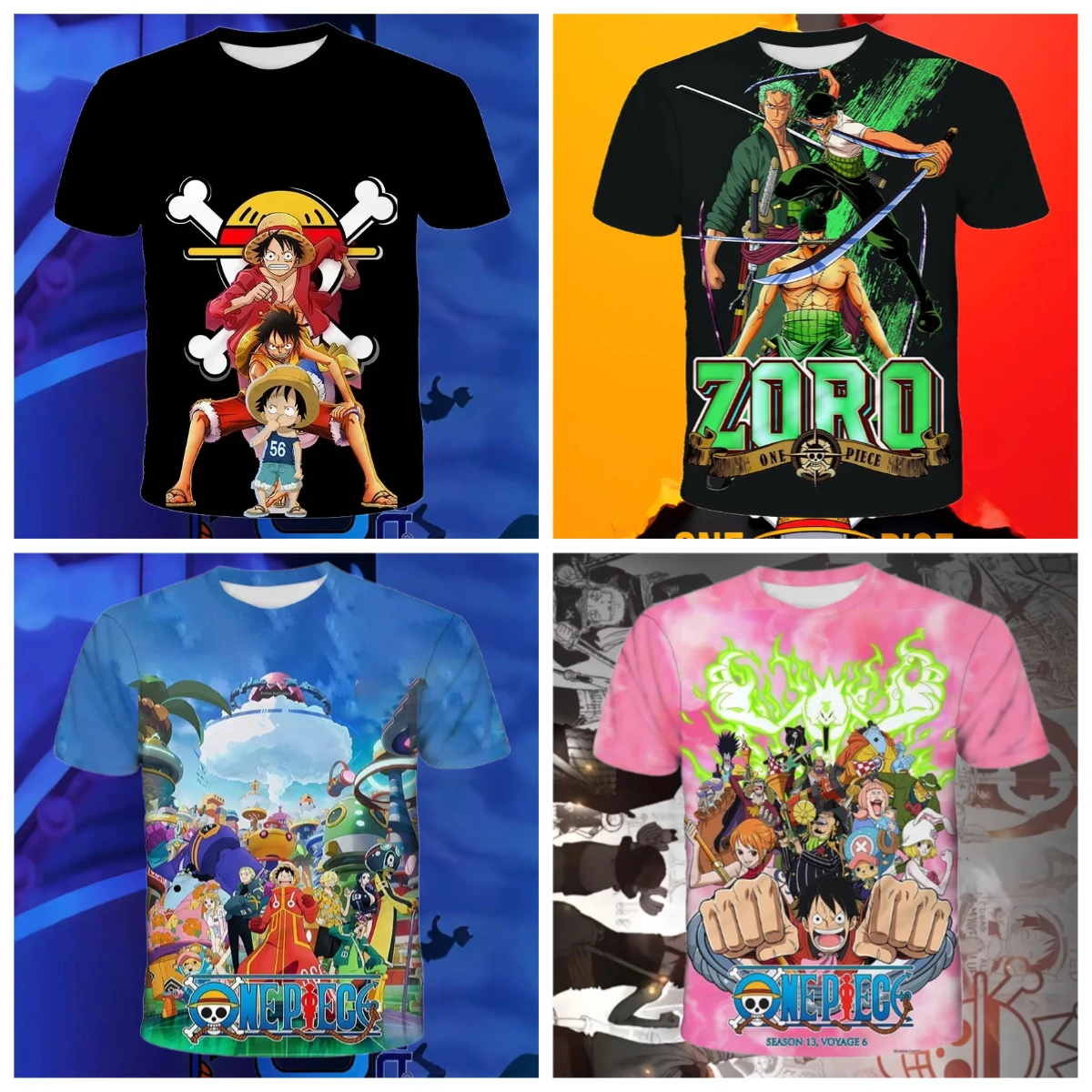 

25_26 Summer Hot-selling New Japanese Animation ONE PIECE Cartoon 3D Printed Top Outdoor Leisure Street Breathable T-shirt
