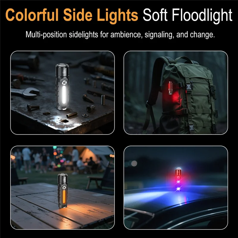 N01R-RJ28 EDC Mini Flashlight Camping Pocket Lantern Multi-Light Source Work Light Portable Keychain Light Type-C Charging