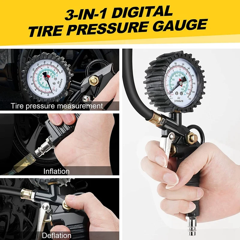 Car Tire Pressure Gauge 220 PSI Tire Inflator With Valve Core Tool Air Compressor For Car Motorcycle Bicycle Truck