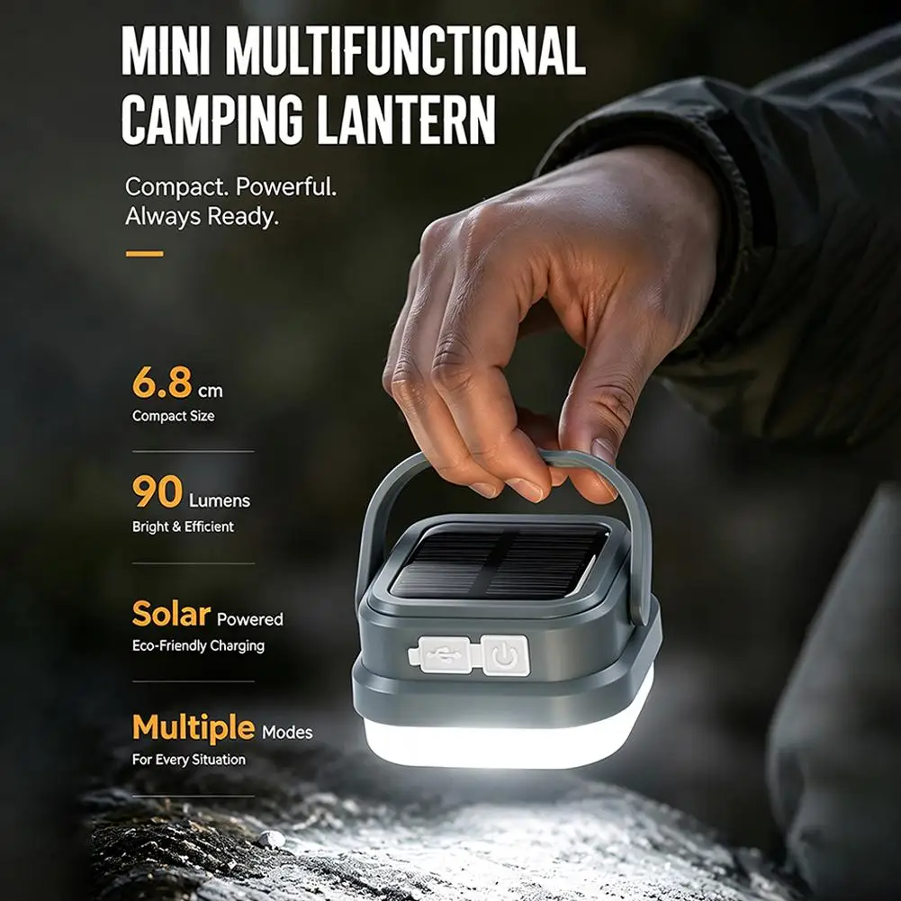 Super Bright MiniSolar Camping Lantern Rechargeable High Power Bank LED Tent Light Portable Work Repair Lamp Three Modes