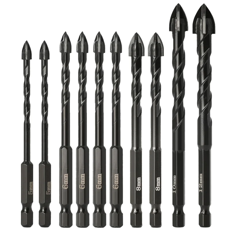 

Multifunctional Ceramic Tile Drill Bit Black Hexagonal Handle Screw Triangular Drill 10PC Set Hexagonal Handle