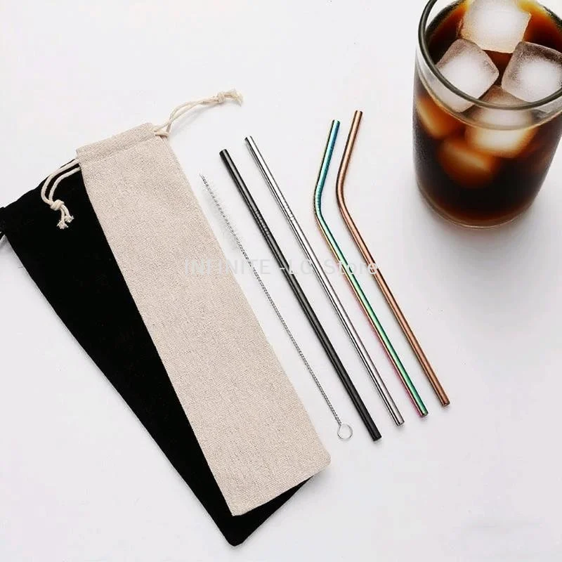 Multi-functional Cotton Linen Drawstring Pocket Dustproof Straw Storage Bag Cutlery Organizer HomeINFINITE -LG