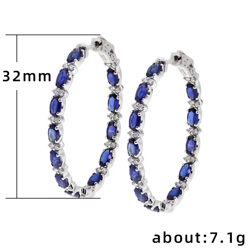 Women Sapphire Gemstone Drop Earring Silver  Jewerly With Oval Shape Blue Color Zircon Female Dating Party Jearly Gift