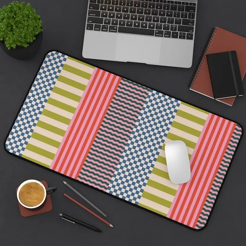 Geometric Color Block Checkered Stripe Modern Stylish High-quality Placemat, Modern Geometric Pattern Mouse Pad, Gamer Gift