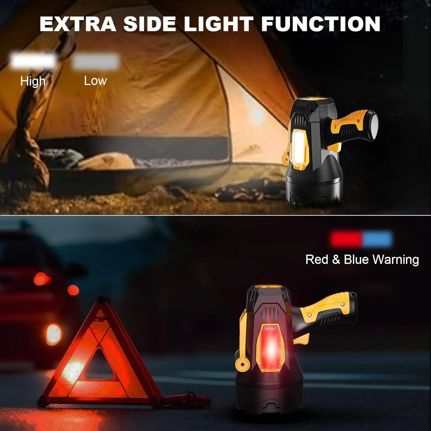 Rechargeable Spotlight, 90,000 Lumens Super Bright LED Flashlight with COB Light, 10,000mAh Battery for Outdoor Activities