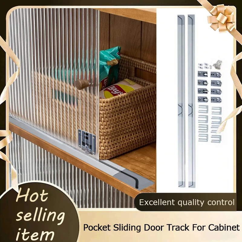 Pocket Sliding Door Hardware Kit With Smooth Gliding Track For Cabinet Bookshelf TV Wardrobe And Wall Mounted Display Showcase