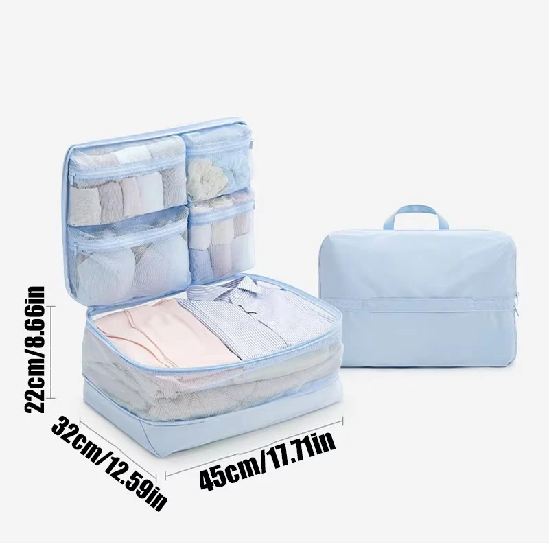 Compression Packing Cubes 5-in-1 Travel Luggage Organizer Bag Portable Multi Compartment Clothes Storage Suitcase Accessories