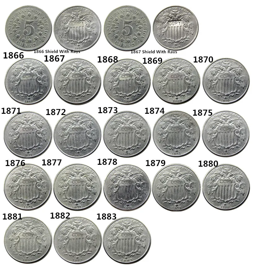 

US A Set OF (1866 -1883) 20 шт, пять центов, фотомонеты