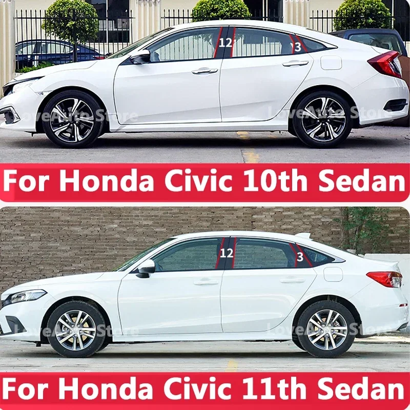 

For Honda Civic 10th 11th 2016-2023 Car Window Central Column B C Pillar Cover Trim Mouldings Sticker Frame Accessories