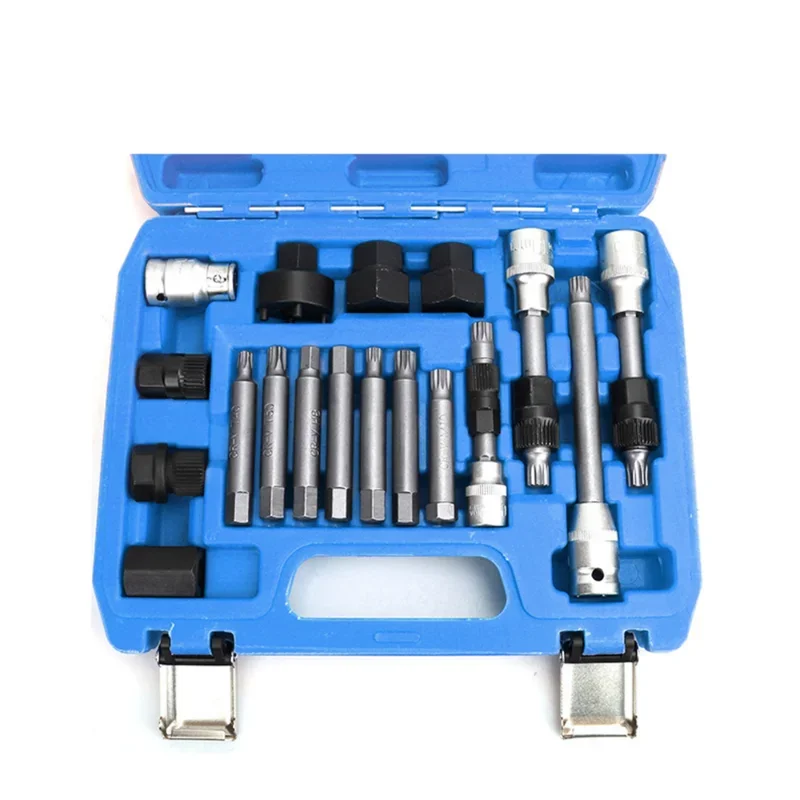 18pcs Alternator Freewheel Pulley Removal Engine Auto Tool Set For Benz BMW Vo-lvo VW Au-di