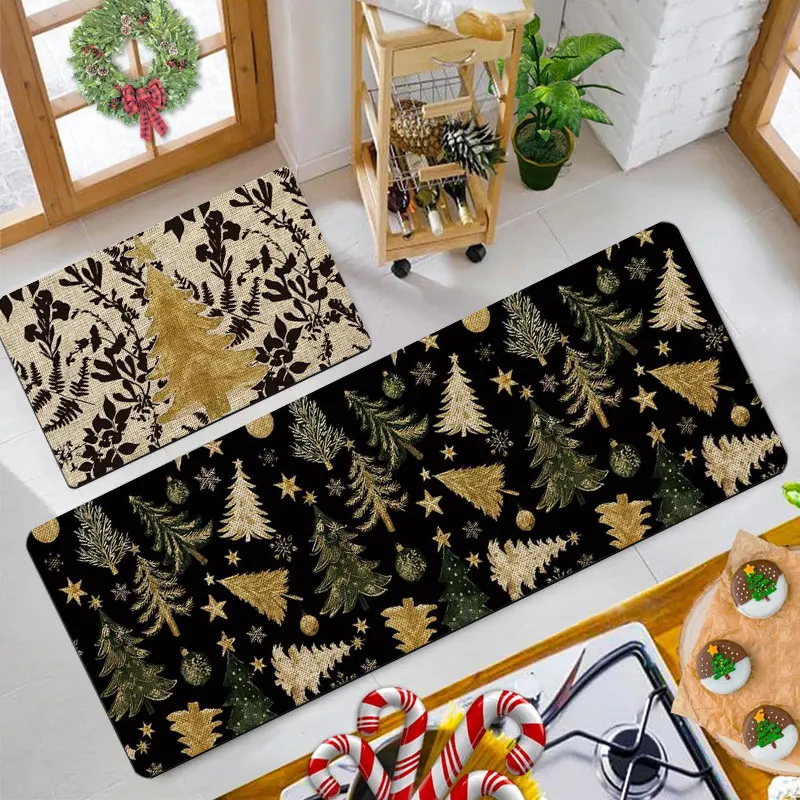 

Christmas kitchen rug, made of flannel, soft and comfortable, washable, suitable for bedroom and dining room