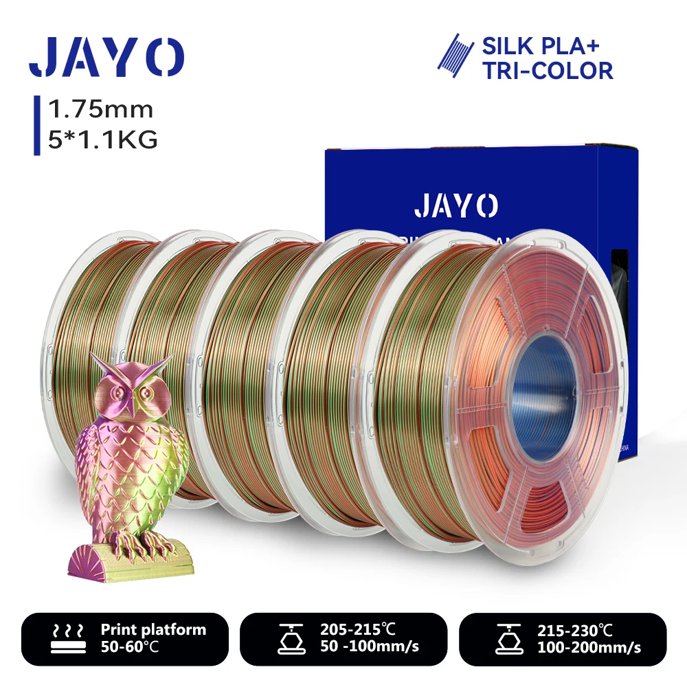JAYO 5 Rollen 3D Zijde Pla Plus/ Dubbele Kleuren ZIJDE/Drievoudige Kleuren ZIJDE 3D Printer Filament 1.75mm Niet-toxisch als 3D-printmaterialen