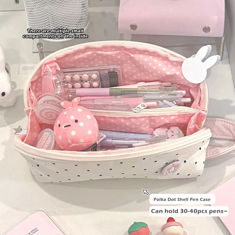 INS Polka Dot Pencil Case Multi-functional Large-capacity Pen Bag Shell Shape Stationery Pouch Students Gift