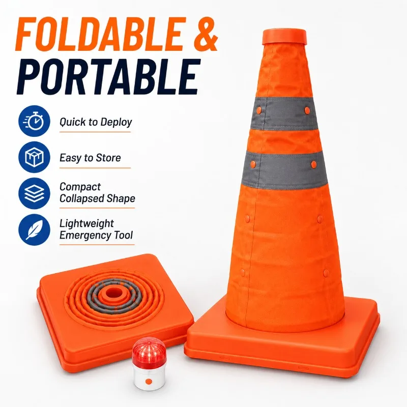 Portable Collapsible Traffic Cone 30-70cm Reflective Safety Warning Cone for Folding Roadwork Parking Emergency Road Barrier