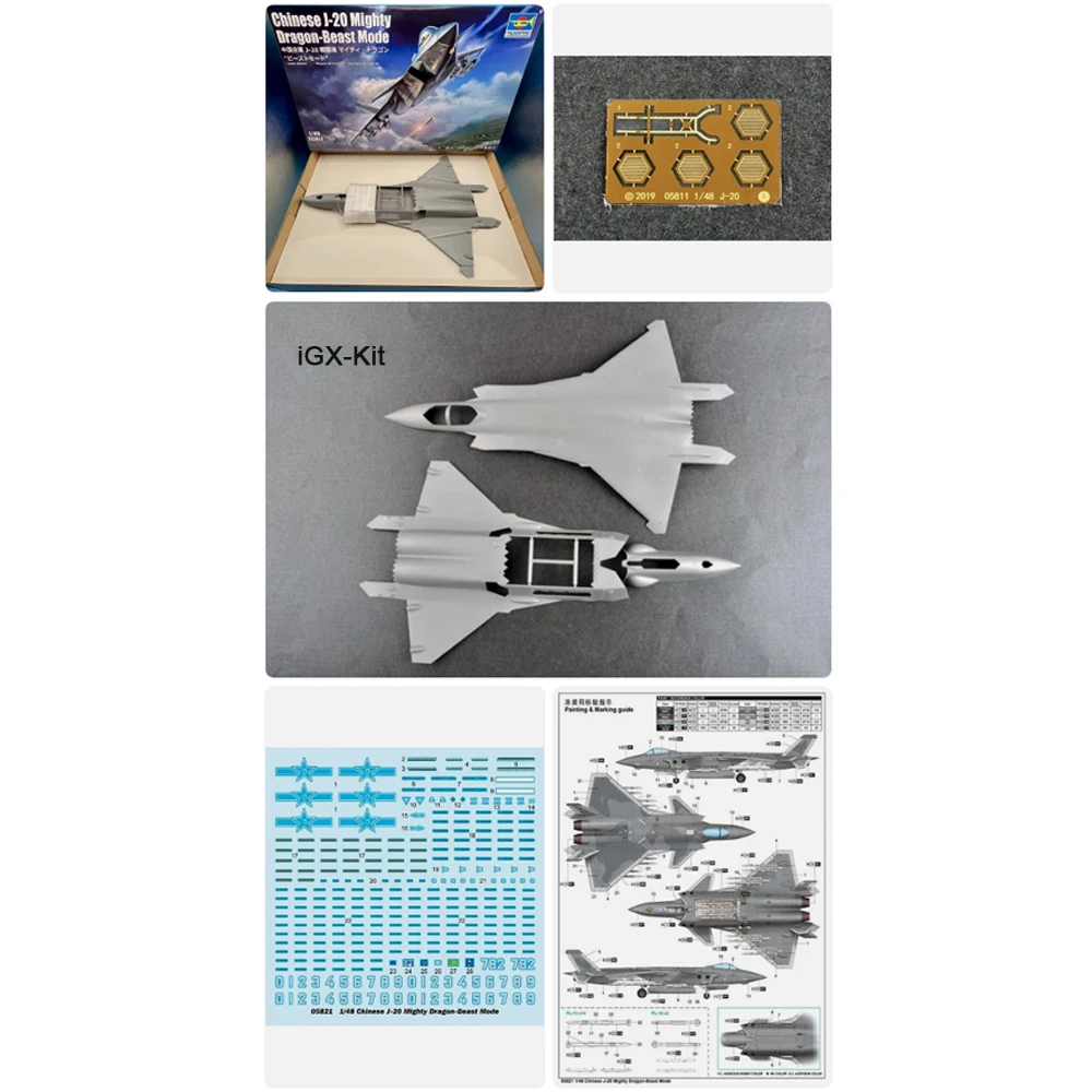 

Trumpeter 05821 1/48 Китайский истребитель J-20 J20 «Могучий Дракон» (ВСНК), пластиковая сборная модель самолета, конструктор