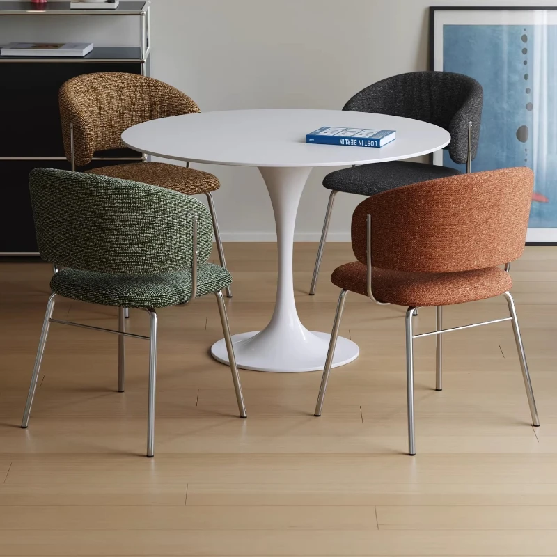 Bauhaus Style Upholstered Dining Chair with Backrest Modern Vanity Stool Luxury Accent Seat for Living Room Home Decor Chairs