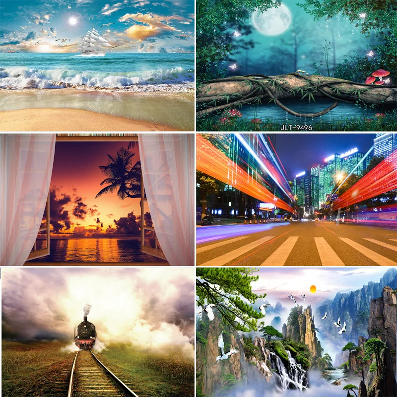 Spring Scenery Forest Photography Backdrops Props Mountains Grassland Plants Sunlight Landscape Photo Studio Background HJ-07