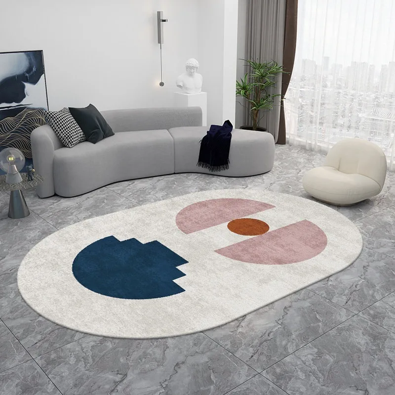 Oval Rugs for Living Room Bedroom Carpet Ins Fashion Minimalism Mats Home Decoration Soft Anti-slip Rug Stadium Shape Floor Mat
