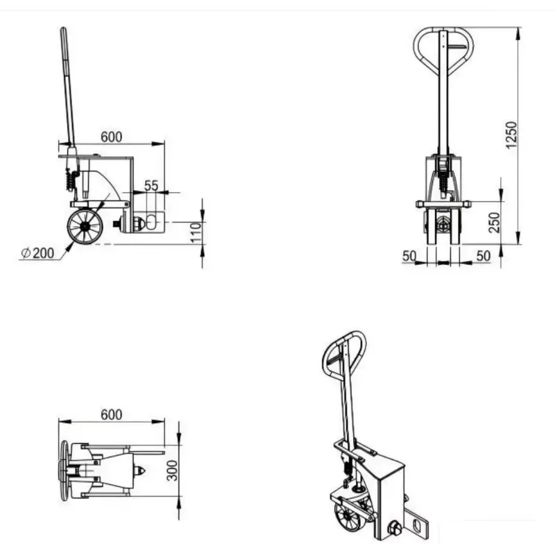 8 Ton Capacity Manual Hydraulic Lift Material Handling Equipment 4 Piece Container Casters Set for Warehouse