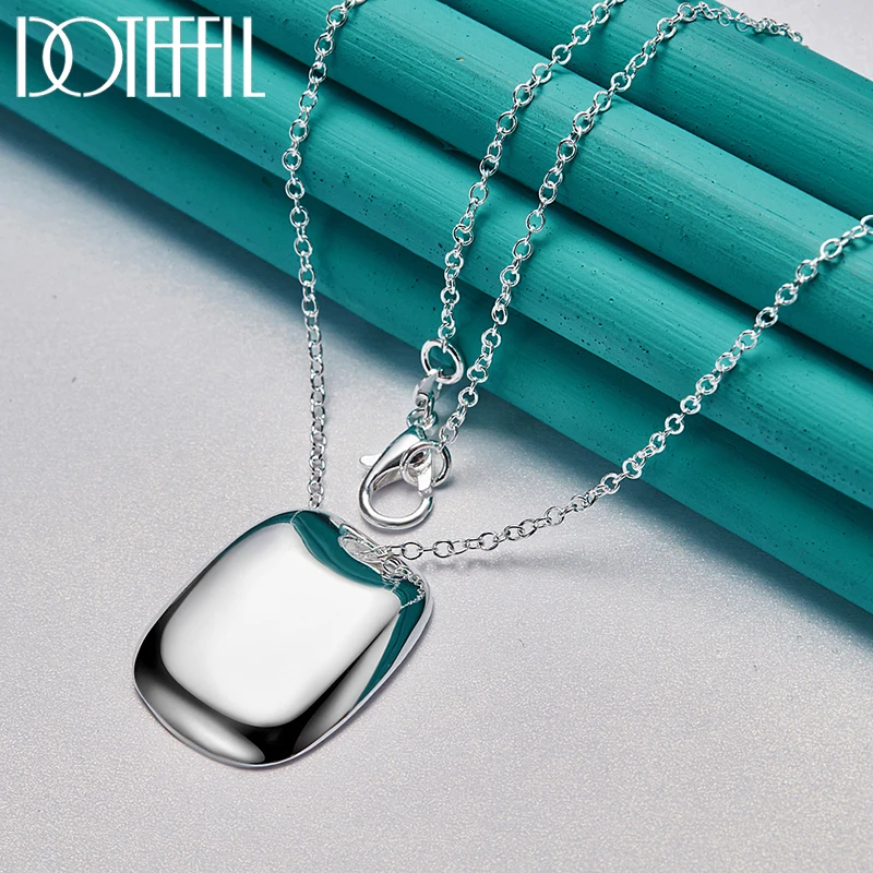 DOTEFFIL 925 Sterling Silver Square Smooth Pendant Necklace 18-30 Inch Chain For Woman Wedding Engagement Party Charm Jewelry