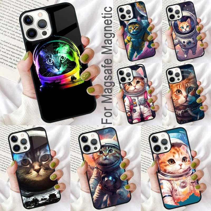 Space Kitty Cat Adventures Magnetic Soft Phone Case for iPhone 16 Promax 15 Pro 13 14 Plus 11 12 Mini MagSafe Coque