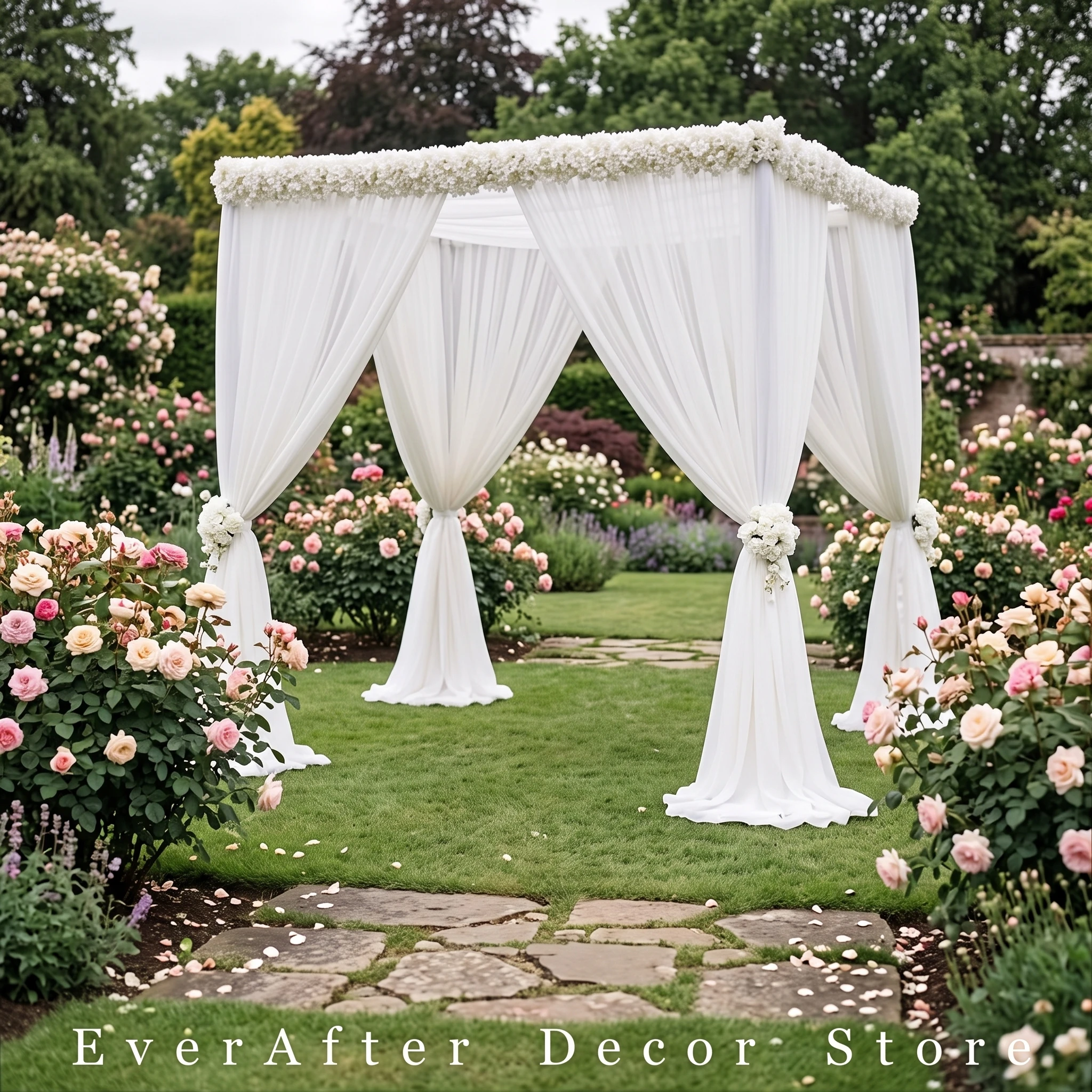 EternityFrames0 Adjustable Metal Square Canopy Stand Heavy Duty 4-Pillar Chuppah Wedding Backdrop Frame for Event Photo Booth