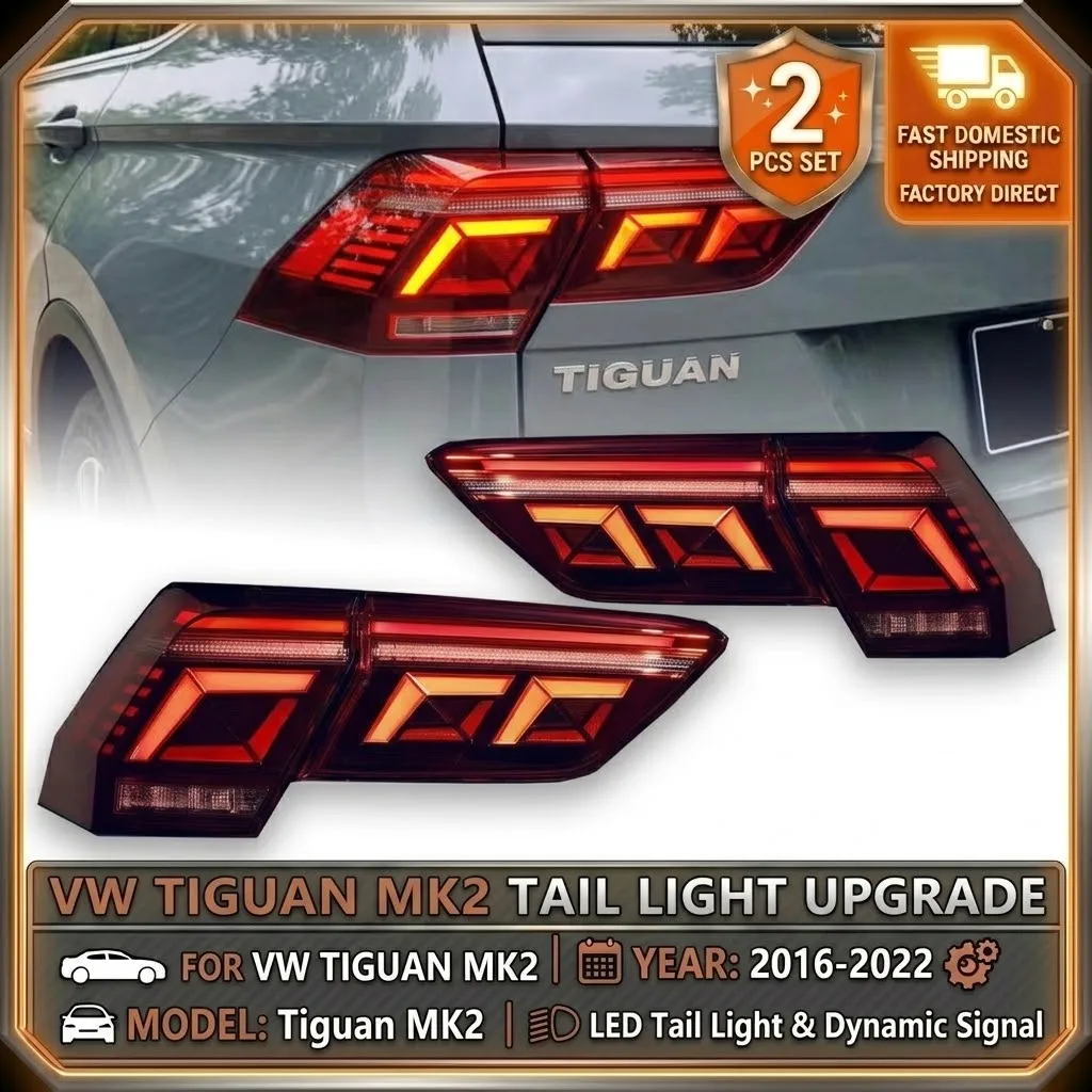 Image of 2 Stück Dynamische Signal-LED-Rückleuchten für VW Volkswagen Tiguan MK2 2016-2022 Rückleuchte DRL Rückfahrlicht Auto-Styling Auto-Beleuchtung Ersatzteile Außenbeleuchtung Zubehör
