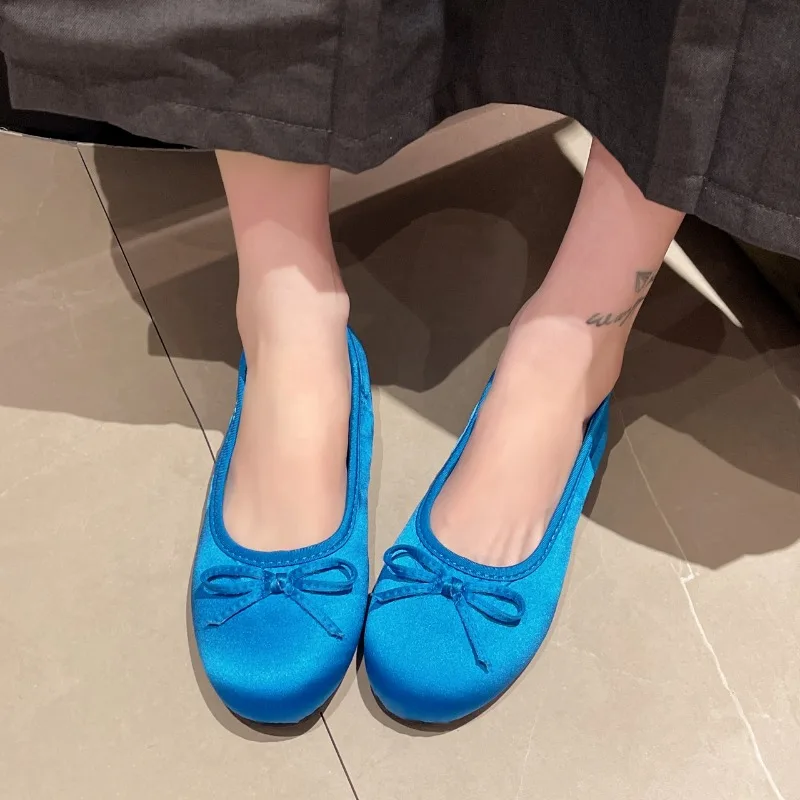 Newest Designer Slip on Women Silks Flats Shoes Fashion Butterfly-knot Ladies Outdoor Comfort Soft Sole Mary Jane Shoes