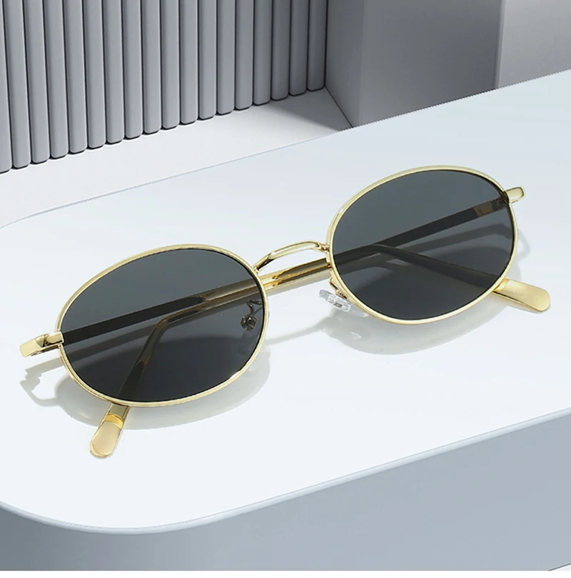 SHAUNA Retro Kleine Ovale Metallrahmen Frauen Sonnenbrille UV400 Männer Punk Sonnenbrille – Detail 3