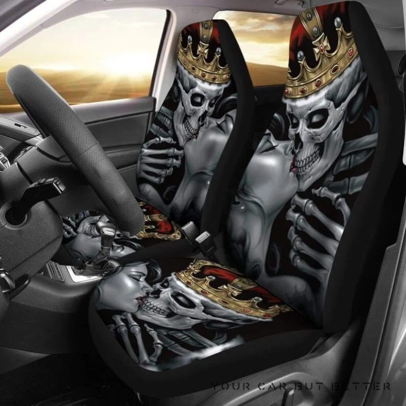 Skull King Queen Skull Flag Car Seat Covers, Boho Car Seat Covers, Car Seat Protector, Car Seat Cover For Vehicle, Vintage Car