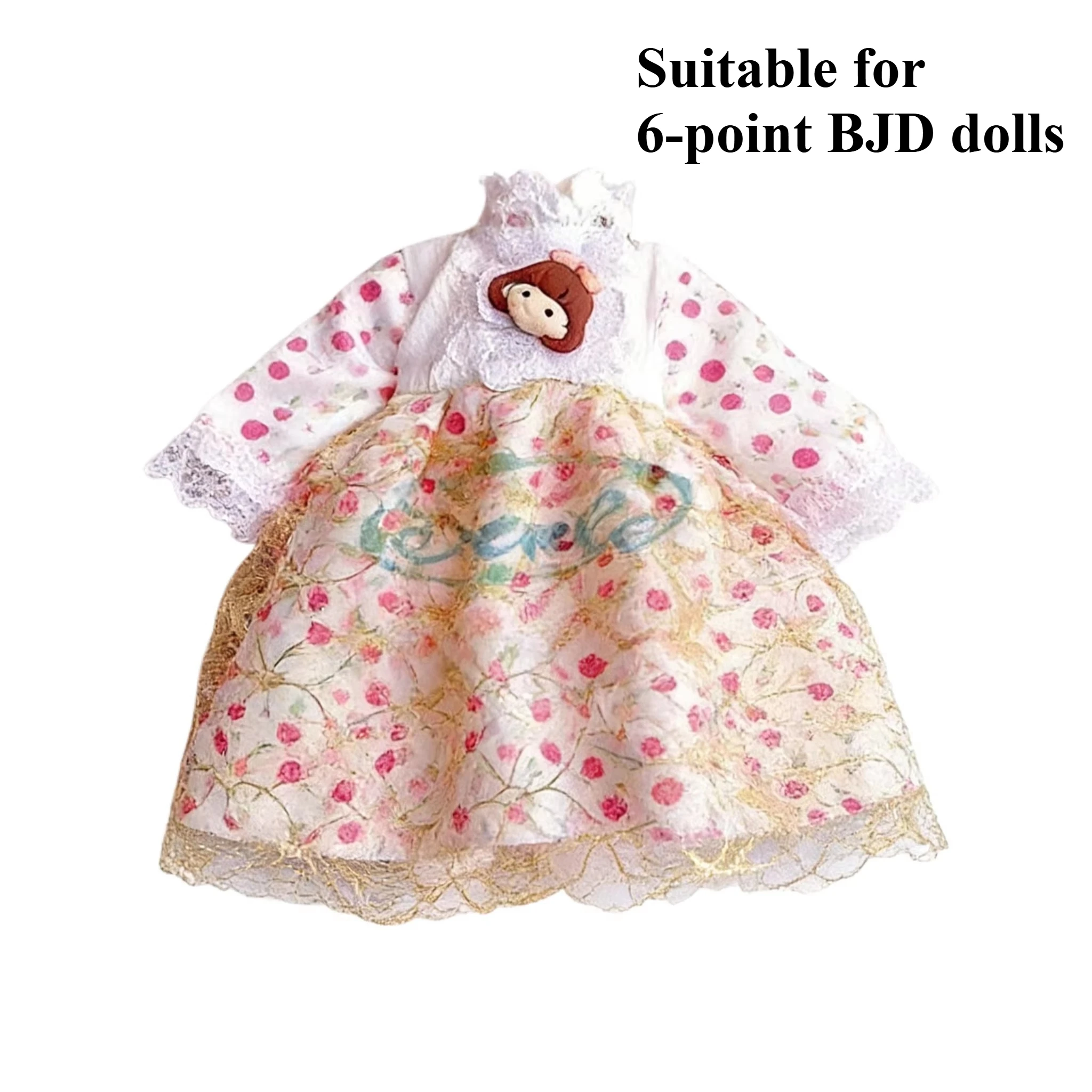 

Новое розовое платье с цветочным принтом и бантом для куклы BJD 6 Points, мягкое, нежное, кружевное, шифоновое, для кукол 30 см, наряд, аксессуары для переодевания, подарки на день рождения