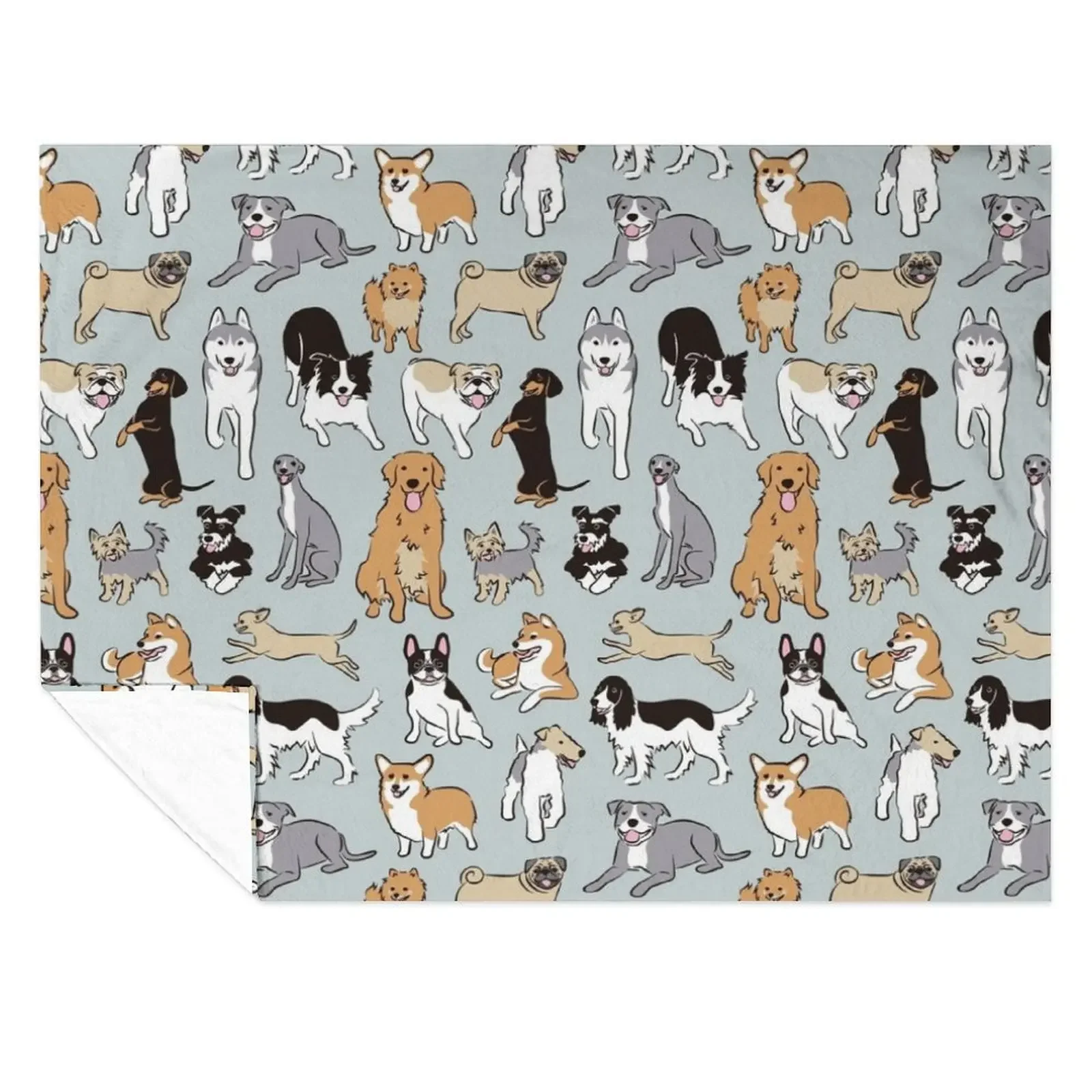 

Happy Dogs Blue Grey Throw Blanket Furrys Large Plaid Tourist Blankets